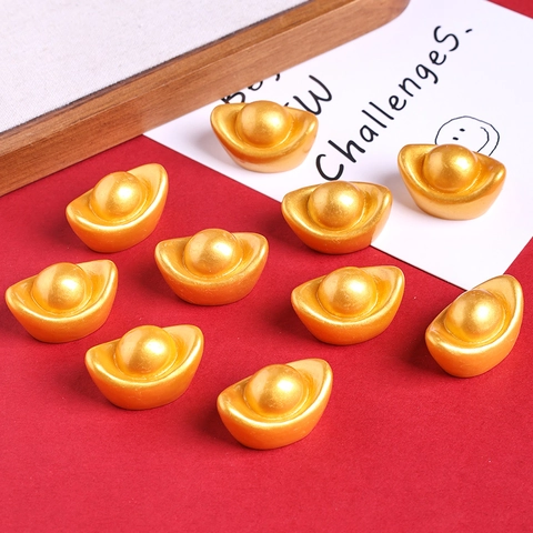 Simulation Golden Yuanbao Resin Miniature Ornament For Chinese New Year DIY Craft Lucky Gold Ingot Micro Landscape Decoration