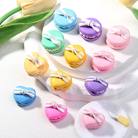 Schattige Macaron-Vormige Polymeerklei Kralen Met Strik Voor DIY Creme Telefoonhoesje Sleutelhanger Hanger Auto Accessoires