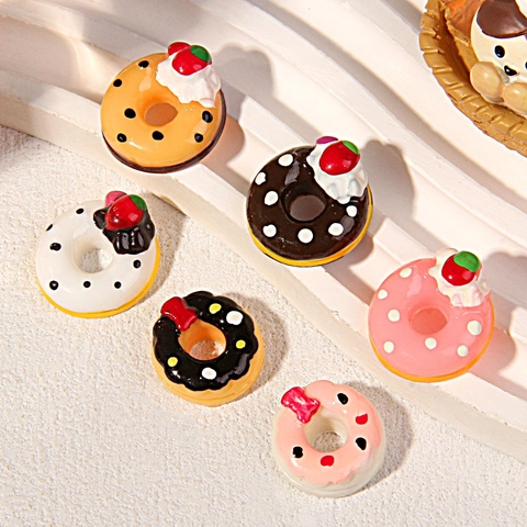 Cute Resin Donut Charms For DIY Hair Accessories Keychain Phone Case Decoration Cartoon Strawberry Bow Simulation Food Jewelry Making Accessories