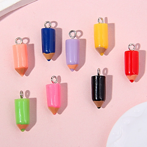 Colorful 2B Pencil Shape Resin Pendants For DIY Jewelry Making Accessories With Eye Screws Candy Color Craft Charms