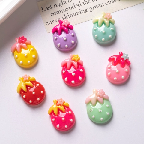 Cute Resin Strawberry DIY Accessories Polka Dot Cabochons For Hairpin Phone Case Decoration Multi Color Crafting Supplies