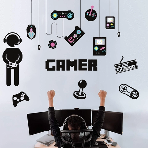 Video Game Controller Muursticker Gamer Muurstickers Voor Jongenskamer Slaapkamer Game Room Decoratie Waterdicht PVC Muurschildering