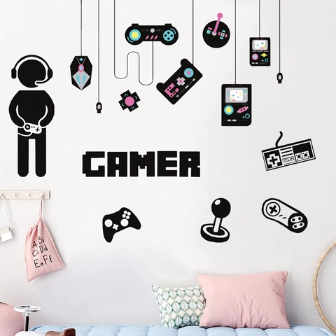 Video Game Controller Muursticker Gamer Muurstickers Voor Jongenskamer Slaapkamer Game Room Decoratie Waterdicht PVC Muurschildering