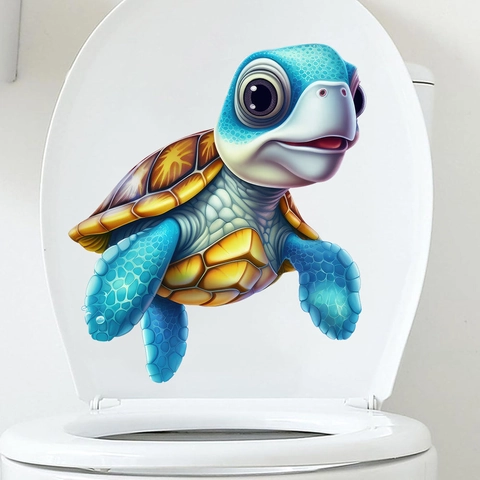 3D Cartoon Sea Turtle Waterproof Wall Sticker PVC Removable Decal For Toilet Lid Bathroom Living Room Home Decor