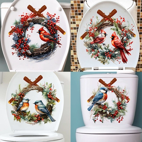 Pegatina de Pared de PVC de Guirnalda de Pájaros de Navidad Autoadhesiva Impermeable para Baño Sala de Estar Hogar