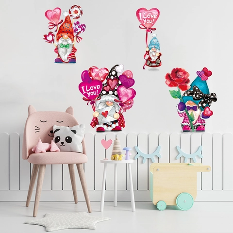 Adesivo da Parete Gnomo Cartone Animato San Valentino Mongolfiera PVC Impermeabile Autoadesivo Per Cameretta Bambini