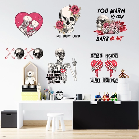 Valentinstag Gotik Skelett Herz Blume Wandaufkleber PVC Romantisch Deko Aufkleber Für Schlafzimmer Wohnzimmer Haus Dekoration Kunst