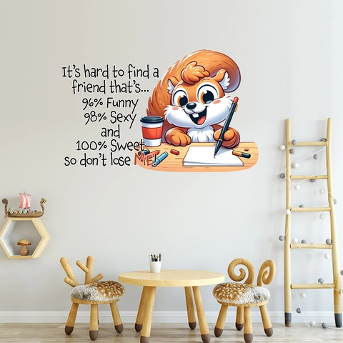 Cartoon Eichhörnchen Am Schreibtisch Schreibend Wandaufkleber Lustiger Freundschaftsspruch PVC Wasserdichtes Abziehbild Deko