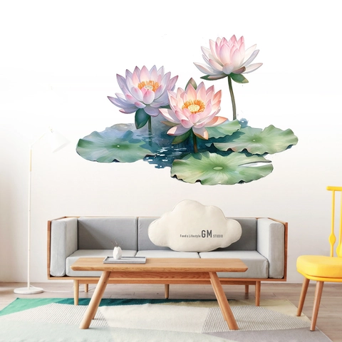 Aquarell Lotusblume Wandaufkleber PVC Abnehmbar Selbstklebend Floral Decal Für Wohnzimmer Schlafzimmer Home Decor Wandbild