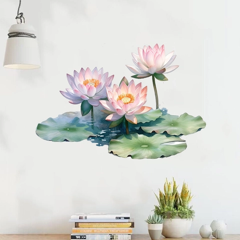 Aquarell Lotusblume Wandaufkleber PVC Abnehmbar Selbstklebend Floral Decal Für Wohnzimmer Schlafzimmer Home Decor Wandbild