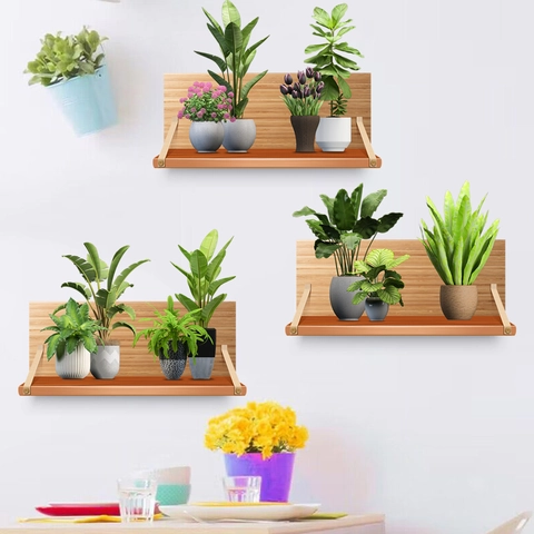 3D-Simulation Holzrahmen Topfpflanze Wandtattoo Wasserdicht Selbstklebend PVC Aufkleber Für Wohnzimmer Schlafzimmer Deko