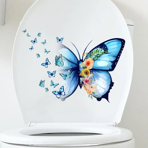 Waterdichte PVC Vlinder Bloem Toiletbril Sticker Verwijderbare Badkamer Muursticker Esthetische Bloemen Muurschildering