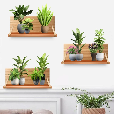 3D-Simulation Holzrahmen Topfpflanze Wandtattoo Wasserdicht Selbstklebend PVC Aufkleber Für Wohnzimmer Schlafzimmer Deko