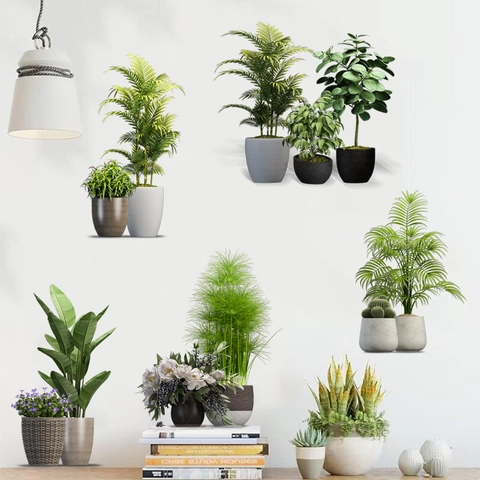 Moderne Minimalistische Grüne Topfpflanze PVC Wandaufkleber Wasserdicht Selbstklebend Dekorative Wandbild Für Wohnzimmer Schlafzimmer