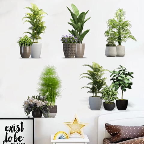 Moderne Minimalistische Grüne Topfpflanze PVC Wandaufkleber Wasserdicht Selbstklebend Dekorative Wandbild Für Wohnzimmer Schlafzimmer