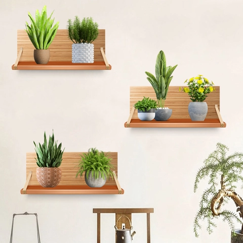 Adesivo da Parete 3D Piante Verdi Scaffale in Legno PVC Impermeabile Rimovibile Decorazione Casa Murale Soggiorno Camera da Letto