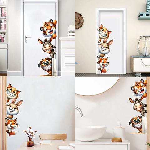Stickers Muraux Animaux Dessin Animé 3D Imperméable PVC Amovible Peeking Chien Tigre Lapin Renard Décalcomanies Chambre Enfant