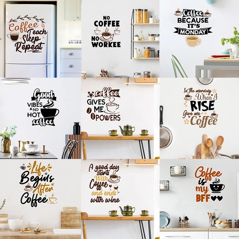 Coffee Cup Beans Quote Wall Sticker Waterproof Removable DIY Vinyl Decal For Kitchen Restaurant Cafe Home Decor Mural