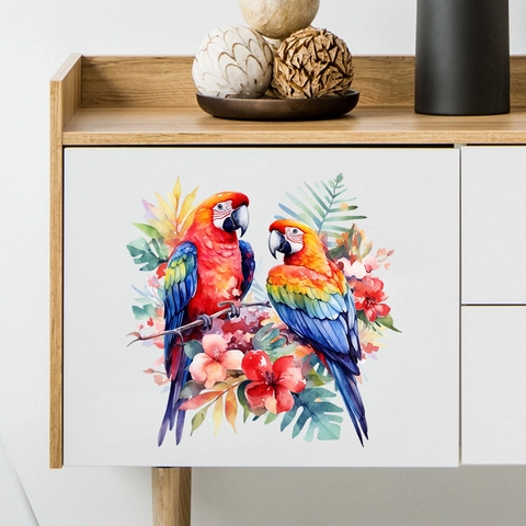 Waterproof PVC Parrot Flower Wall Sticker Watercolor Tropical Bird Decal For Bathroom Refrigerator Living Room Home Decor