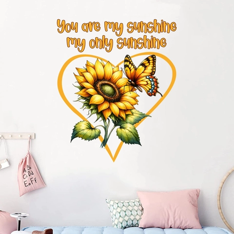 Sunflower Butterfly Heart Quote Wall Sticker Waterproof Removable PVC Art Mural You Are My Sunshine Home Decor