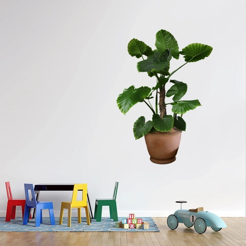 Adesivo da Parete Pianta in Vaso Foglia Verde PVC Impermeabile Removibile per Soggiorno Camera da Letto Arredo Casa