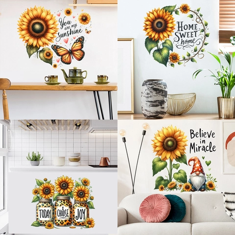 Adesivi Murali Girasole Farfalla Citazioni Motivazionali Impermeabile PVC Decalcomanie per Soggiorno Camera da Letto Cucina Decorazione Casa