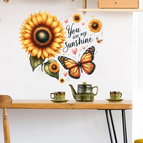 Adesivi Murali Girasole Farfalla Citazioni Motivazionali Impermeabile PVC Decalcomanie per Soggiorno Camera da Letto Cucina Decorazione Casa