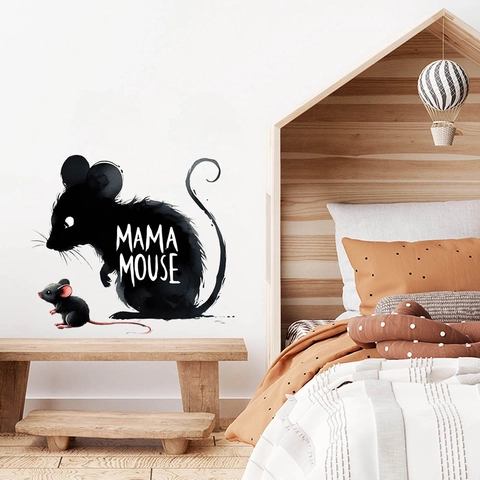 Modern Minimalistisch Mama Muis Muursticker Aquarel Silhouet Muis Ouder-Kind PVC Waterdicht Decoratieve Sticker Voor Kinderkamer Huisdecoratie