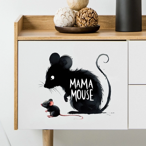 Modern Minimalistisch Mama Muis Muursticker Aquarel Silhouet Muis Ouder-Kind PVC Waterdicht Decoratieve Sticker Voor Kinderkamer Huisdecoratie