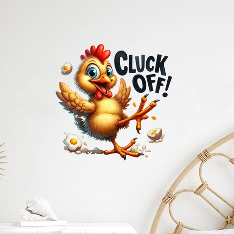 Funny Cartoon Rooster Wall Sticker Cluck Off Letter PVC Waterproof Removable Decal For Kitchen Dining Room Home Decor