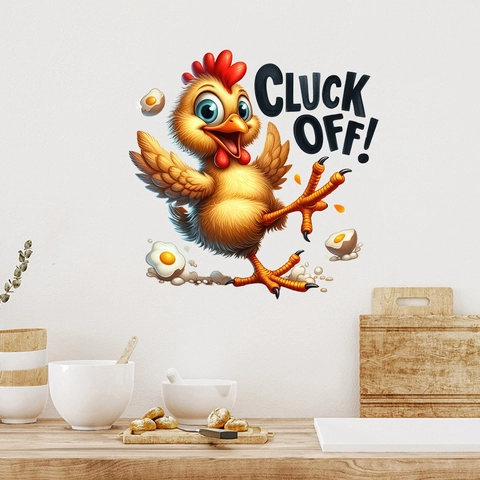 Funny Cartoon Rooster Wall Sticker Cluck Off Letter PVC Waterproof Removable Decal For Kitchen Dining Room Home Decor