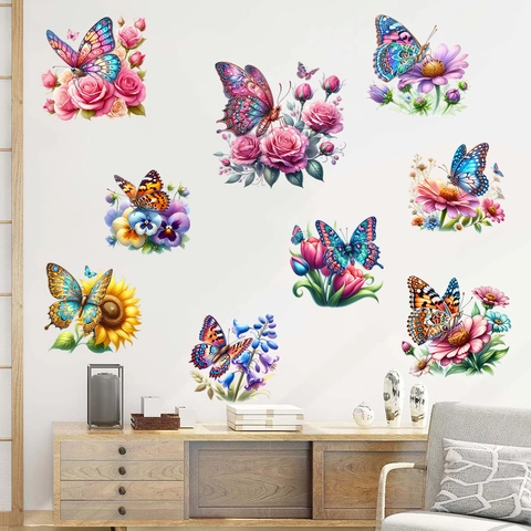 Sonnenblume Schmetterling Wandaufkleber PVC Abnehmbare Blumen Wandtattoos Für Wohnzimmer Schlafzimmer Home Wandkunst Dekoration