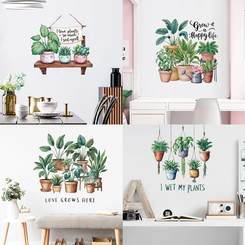 Aquarel Potplanten Hangmand Muurstickers Waterdicht PVC Vetplanten Decals Voor Thuis Keuken Slaapkamer Decor KSY247