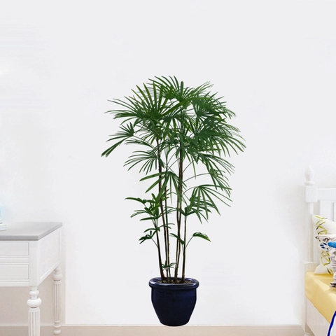Adesivo da Parete Pianta in Vaso con Foglie Verdi PVC Impermeabile Moderno Minimalista Botanico per Soggiorno Camera da Letto Parete Casa