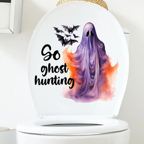 Halloween Ghost Castle Pumpkin Toilet Lid Decal Waterproof PVC Wall Sticker For Bathroom Toilet Home Party Festive Decor