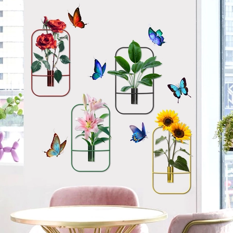 Butterfly Sunflower Floral Wall Stickers 3D Visual Effect Waterproof PVC Decorative Wall Decals For Living Room Bedroom