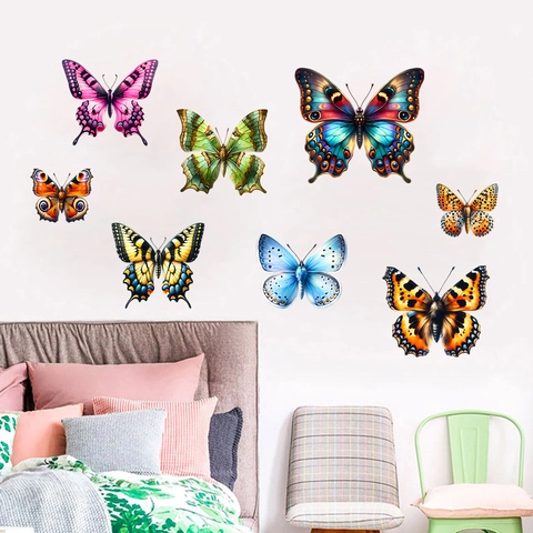 Vinilos de Pared de Mariposas de Colores Impermeable PVC Removible Autoadhesivos Calcomanías Para Dormitorio Sala Cocina Hogar