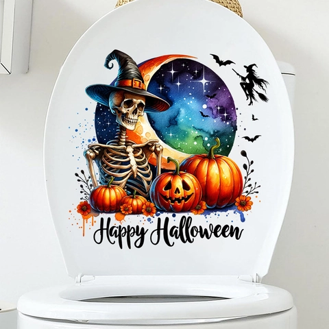 Αυτοκόλλητο Τουαλέτας Halloween PVC Αδιάβροχο Σκελετός Κολοκύθα Νυχτερίδα Διακόσμηση Μπάνιου Διακόσμηση Σπιτιού