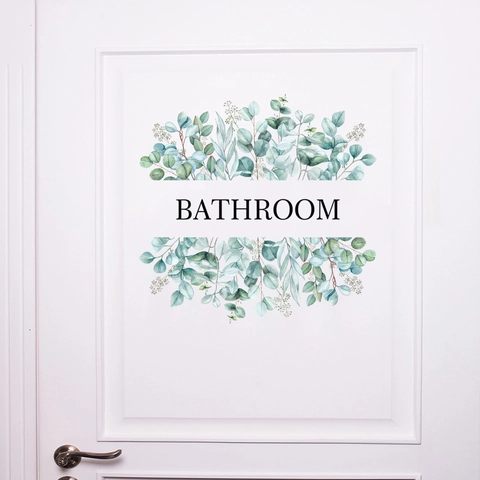 Adhesivo de Puerta de Baño con Hojas de Eucalipto Calcomanía de Pared de PVC Impermeable Decoración Botánica Letrero de Baño