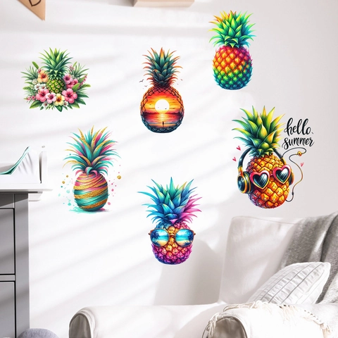 Pegatinas de Pared de Piña Tropical Fruta Flor PVC Removibles Calcomanías de Arte de Verano para Sala de Estar Dormitorio Cocina