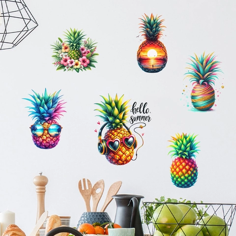 Pegatinas de Pared de Piña Tropical Fruta Flor PVC Removibles Calcomanías de Arte de Verano para Sala de Estar Dormitorio Cocina