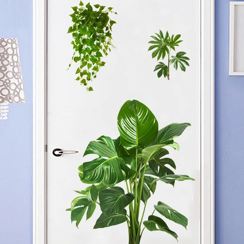 Moderne Tropische Grüne Blätter Wandaufkleber Monstera Efeu Pflanze Selbstklebende PVC Dekore Für Wohnzimmer Schlafzimmer