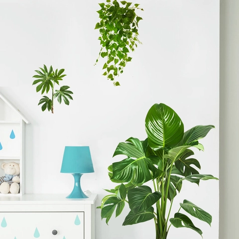 Moderne Tropische Grüne Blätter Wandaufkleber Monstera Efeu Pflanze Selbstklebende PVC Dekore Für Wohnzimmer Schlafzimmer