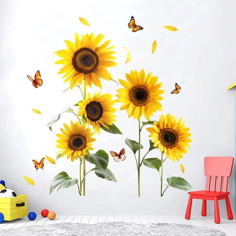 Sonnenblume Schmetterling Wandtattoo Selbstklebend PVC Floral Wandaufkleber Für Wohnzimmer Schlafzimmer Zuhause Deko