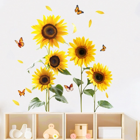 Sonnenblume Schmetterling Wandtattoo Selbstklebend PVC Floral Wandaufkleber Für Wohnzimmer Schlafzimmer Zuhause Deko