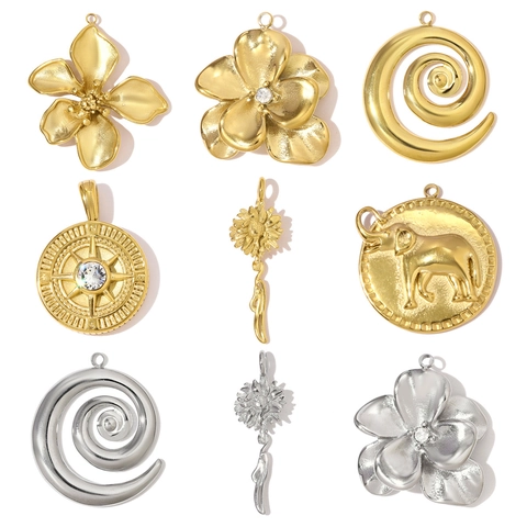 Vintage Stainless Steel Flower Star Compass Pendant Rhinestone Inlaid DIY Jewelry Finding For Necklace Earring Accessory