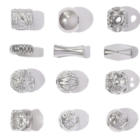 Stainless Steel Spacer Beads For DIY Jewelry Making Silver Hollow Heart Floral Pattern Charm Beads For Bracelet Necklace Women Jewelry