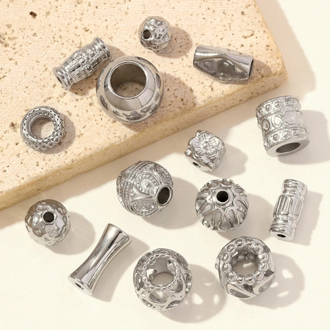 Stainless Steel Spacer Beads For DIY Jewelry Making Silver Hollow Heart Floral Pattern Charm Beads For Bracelet Necklace Women Jewelry