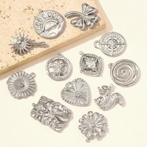 Stainless Steel Pendants For DIY Jewelry Making Rhinestone Heart Clover Star Squirrel Flower Compass Charms For Women