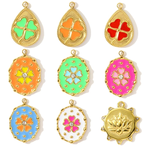 Edelstahl Emaille Blume Herz Lotus Anhänger Für Damen DIY Schmuck Zubehör Gold Silber Plattiert Halskette Charms